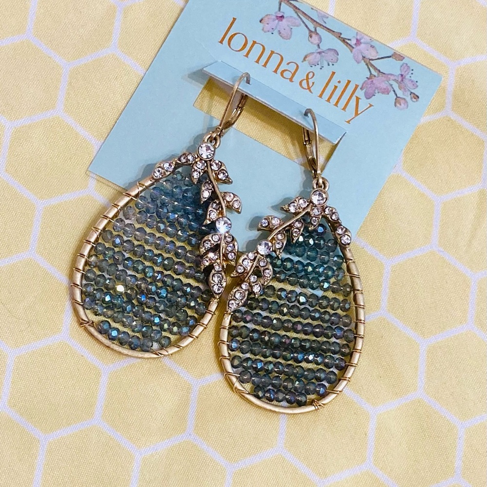 🎠🎡NWT Rare Lonna & Lilly Crystal Beaded Teardrop Earrings With Rhinestone Sets🎡🎠